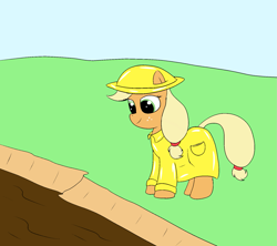 Size: 1575x1400 | Tagged: safe, artist:amateur-draw, imported from derpibooru, applejack, earth pony, pony, clothes, female, hat, mare, mud, muddy, pvc, raincoat, solo, wet and messy