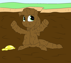 Size: 1575x1400 | Tagged: safe, artist:amateur-draw, imported from derpibooru, applejack, earth pony, pony, clothes, covered in mud, female, hat, mare, mud, mud bath, mud play, mud pony, muddy, pvc, raincoat, solo, wet and messy