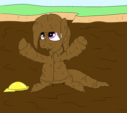 Size: 1575x1400 | Tagged: safe, artist:amateur-draw, imported from derpibooru, oc, oc only, oc:belle boue, pony, unicorn, clothes, covered in mud, hat, male, mud, mud bath, mud play, mud pony, muddy, pvc, raincoat, stallion, wet and messy