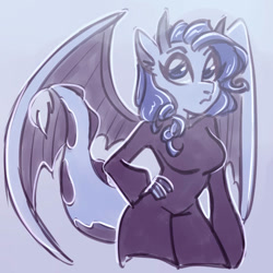 Size: 894x894 | Tagged: safe, artist:toridesori, imported from derpibooru, rarity, anthro, dracony, dragon, hybrid, dragonified, hand on hip, looking at you, raridragon, species swap, spread wings, wings