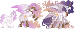 Size: 2218x872 | Tagged: safe, artist:kazmuun, imported from derpibooru, princess celestia, pony, unicorn, age progression, alternate design, armor, cewestia, curved horn, female, filly, horn, older, quadrupedal, race swap, simple background, transparent background, twitterina design, unicorn celestia, unshorn fetlocks, younger