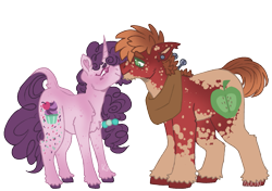 Size: 1239x872 | Tagged: safe, artist:kazmuun, imported from derpibooru, big macintosh, sugar belle, pony, alternate design, female, male, quadrupedal, shipping, simple background, straight, sugarmac, transparent background, twitterina design