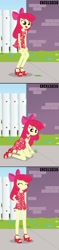 Size: 661x2814 | Tagged: safe, artist:excelso36, imported from derpibooru, apple bloom, human, equestria girls, apple bloom's bow, bow, clothes, commission, dress, eyes closed, hair bow, high heels, kneeling, lucky girl, money, shoes, smiling, solo