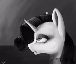 Size: 2662x2252 | Tagged: safe, artist:minckies, imported from derpibooru, rarity, pony, unicorn, bust, dead, eyes rolling back, female, grayscale, mare, monochrome, solo, taxidermy