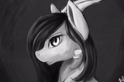 Size: 2862x1906 | Tagged: safe, artist:minckies, imported from derpibooru, oc, oc only, demon, demon pony, pony, bust, grayscale, monochrome, signature, solo