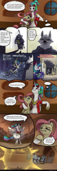 Size: 1963x5885 | Tagged: safe, artist:ciborgen, imported from derpibooru, princess celestia, princess luna, zecora, alicorn, anthro, pegasus, pony, wolf, zebra, alternate hairstyle, backwards ballcap, baseball cap, bipedal, breaking the fourth wall, cap, comic, controller, crossover, death (puss in boots), dialogue, eating, female, flashback, gratuitous spanish, hand, hat, hay, high res, magic, magic hands, male, mare, ponytail, propeller hat, puss in boots: the last wish, speech bubble