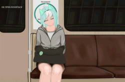 Size: 1000x655 | Tagged: safe, artist:raw16, artist:subway777, imported from derpibooru, lyra heartstrings, human, unicorn, animated, bag, canterlot, clothes, collaboration, cosplay, costume, food, gif, hoodie, humanized, metro, moon, night, solo, subway, train