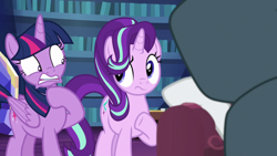 Size: 1280x720 | Tagged: safe, imported from derpibooru, screencap, rarity, starlight glimmer, twilight sparkle, alicorn, pony, unicorn, it isn't the mane thing about you, disgusted, duo, female, mare, pinpoint eyes, reaction image, trio, twilight sparkle (alicorn), twilight's castle, unamused