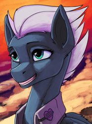 Size: 3120x4200 | Tagged: safe, artist:neither, imported from derpibooru, night glider, pegasus, pony, equestria at war mod, bust, clothes, our town, portrait, smiling, solo, sternocleidomastoid