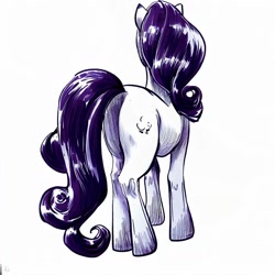 Size: 1024x1024 | Tagged: safe, imported from derpibooru, rarity, pony, ai content, ai generated, butt, female, mare, plot, rear view, simple background, solo, white background