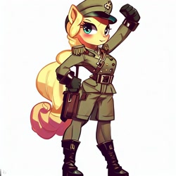 Size: 1024x1024 | Tagged: safe, imported from derpibooru, anthro, ai content, ai generated, clothes, female, military, military uniform, simple background, solo, uniform, white background