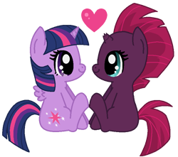 Size: 727x643 | Tagged: safe, artist:madlilon2051, imported from derpibooru, tempest shadow, twilight sparkle, alicorn, pony, unicorn, base used, broken horn, duo, female, heart, horn, lesbian, mare, shipping, simple background, sitting, smiling, tempestlight, transparent background, twilight sparkle (alicorn)