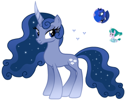 Size: 1299x1022 | Tagged: safe, artist:madlilon2051, imported from derpibooru, mistmane, princess luna, oc, pony, unicorn, base used, ethereal mane, eyelashes, female, horn, magical lesbian spawn, mare, offspring, parent:mistmane, parent:princess luna, simple background, smiling, starry mane, transparent background, unicorn oc