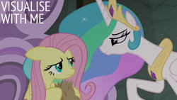 Size: 1920x1080 | Tagged: safe, edit, edited screencap, editor:quoterific, imported from derpibooru, screencap, fluttershy, princess celestia, horse play, bag, paper bag