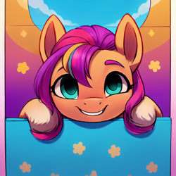 Size: 1024x1024 | Tagged: safe, derpibooru exclusive, imported from derpibooru, sunny starscout, earth pony, pony, ai content, ai generated, cute, female, g5, generator:pony diffusion v4, generator:stable diffusion, looking at you, mare, prompter:siber, smiling, smiling at you, solo, sunnybetes