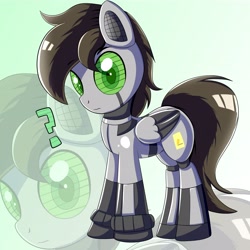 Size: 4096x4096 | Tagged: safe, artist:trackheadtherobopony, imported from derpibooru, oc, oc:razor uniboop, pony, robot, robot pony, looking at you, question mark, roboticization, solo, zoom layer