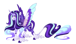 Size: 4600x2700 | Tagged: safe, artist:gigason, imported from derpibooru, oc, oc:aurora glow, alicorn, classical unicorn, pony, cloven hooves, colored wings, female, leonine tail, magical lesbian spawn, mare, multicolored wings, offspring, parent:princess luna, parent:starlight glimmer, quadrupedal, simple background, solo, transparent background, unshorn fetlocks, wings