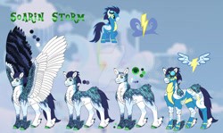 Size: 1280x761 | Tagged: safe, artist:malinraf1615, imported from derpibooru, soarin', pony, clothes, colored wings, deviantart watermark, multicolored wings, obtrusive watermark, quadrupedal, reference sheet, solo, tail, tail feathers, twitterina design, uniform, watermark, wings, wonderbolts uniform