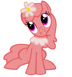 Size: 668x712 | Tagged: safe, artist:sonypicturesstudios36, imported from derpibooru, earth pony, pony, female, flower, flower bubble, flower in hair, foofa, g4, grin, logo, mare, nick jr., ponified, rule 85, simple background, sitting, smiling, solo, white background, yo gabba gabba!