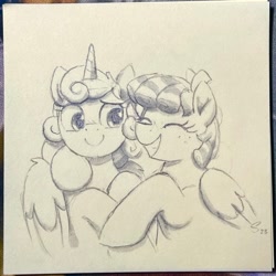 Size: 2048x2046 | Tagged: safe, artist:selenophile, imported from derpibooru, cozy glow, princess flurry heart, alicorn, pegasus, pony, a better ending for cozy, explicit source, sketch, traditional art