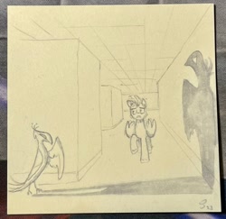 Size: 2048x1990 | Tagged: safe, artist:selenophile, imported from derpibooru, oc, oc only, pegasus, phoenix, pony, pegasus oc, shadow, sketch, the backrooms, traditional art