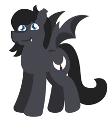 Size: 1080x1187 | Tagged: safe, artist:epsipeppower, imported from derpibooru, oc, oc only, oc:eklipse, bat pony, pony, bat wings, cute, fangs, happy, looking at you, male, simple background, solo, stallion, standing, white background, wings