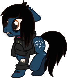Size: 1006x1167 | Tagged: safe, artist:lightningbolt, derpibooru exclusive, imported from derpibooru, earth pony, pony, undead, zombie, zombie pony, .svg available, bags under eyes, bloodshot eyes, bone, bring me the horizon, clothes, fangs, floppy ears, glasgow smile, hoodie, male, oliver sykes, ponified, raised hoof, raised leg, scar, shocked, simple background, solo, stallion, stitches, svg, tattoo, torn ear, transparent background, vector