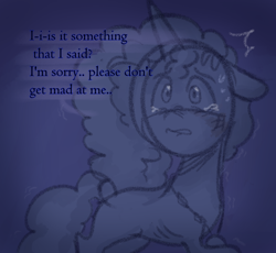 Size: 772x710 | Tagged: safe, anonymous artist, imported from derpibooru, pony, unicorn, series:misty pov, bruised, concave belly, cornrows, crying, ears back, emaciated, female, g5, jewelry, lip bite, malnourished, mare, misty brightdawn, necklace, reaction image, ribs, scared, shaking, skinny, solo, sweat, talking, tears of fear, teary eyes, thin