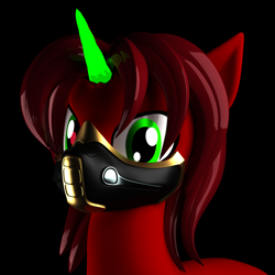 Size: 1200x1200 | Tagged: safe, alternate version, artist:argos90, imported from derpibooru, oc, oc only, pony, unicorn, 3d, 3d model, alternate character, black background, bust, mask, portrait, simple background, solo
