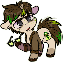 Size: 1244x1238 | Tagged: safe, artist:sexygoatgod, imported from derpibooru, pony, unicorn, bags under eyes, chibi, clothes, freckles, glasses, glasses off, jacket, male, simple background, solo, stallion, transparent background