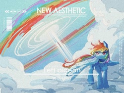 Size: 2160x1620 | Tagged: safe, artist:lendftcn, imported from derpibooru, rainbow dash, pegasus, pony, cloud, female, film grain, high res, looking at you, mare, on a cloud, solo, sonic rainboom, standing on a cloud, text