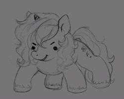 Size: 4096x3264 | Tagged: safe, artist:misstwipietwins, imported from derpibooru, oc, oc only, pony, unicorn, cute, female, gray background, grayscale, monochrome, simple background, sketch, solo, unshorn fetlocks