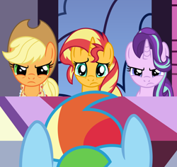 Size: 6012x5664 | Tagged: safe, artist:emeraldblast63, imported from derpibooru, applejack, rainbow dash, starlight glimmer, sunset shimmer, comic:the tale of two sunsets, story included, tl;dr