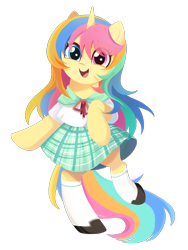 Size: 1500x2000 | Tagged: safe, artist:ely亚兔子, imported from derpibooru, oc, oc only, oc:lemon, pony, unicorn, bipedal, clothes, happy, horn, simple background, smiling, standing, standing on one leg, transparent background, unicorn oc, uniform