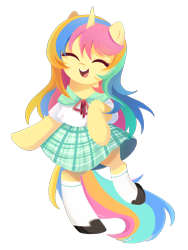 Size: 1500x2000 | Tagged: safe, artist:ely亚兔子, imported from derpibooru, oc, oc only, oc:lemon, pony, unicorn, bipedal, clothes, happy, horn, simple background, smiling, standing, standing on one leg, transparent background, unicorn oc, uniform