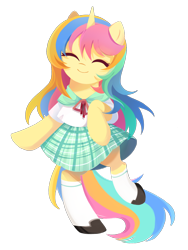 Size: 1500x2000 | Tagged: safe, artist:ely亚兔子, imported from derpibooru, oc, oc only, oc:lemon, pony, unicorn, bipedal, clothes, happy, horn, simple background, smiling, standing, standing on one leg, transparent background, unicorn oc, uniform