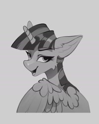 Size: 1600x1997 | Tagged: safe, artist:hoofindust, imported from derpibooru, twilight sparkle, alicorn, pony, bust, grayscale, monochrome, portrait, solo, twilight sparkle (alicorn)