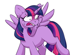 Size: 3864x2828 | Tagged: safe, artist:rico_chan, imported from derpibooru, twilight sparkle, alicorn, pony, blushing, challenge, exploitable meme, g4, gag, looking back, meme, open mouth, scared, shocked, simple background, sketch, solo, sweat, sweatdrops, swirly eyes, twilight sparkle (alicorn), white background
