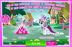 Size: 1958x1296 | Tagged: safe, imported from derpibooru, princess platinum, pony, unicorn, advertisement, costs real money, crown, english, female, gameloft, gem, horn, jewelry, mantle, mare, mobile game, my little pony: magic princess, numbers, official, regalia, sale, solo, text