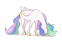 Size: 3200x2220 | Tagged: safe, artist:aquaticvibes, imported from derpibooru, princess celestia, alicorn, pony, eyeshadow, female, grazing, herbivore, hoers, horses doing horse things, majestic as fuck, makeup, mare, princess celestia is a horse, simple background, solo, whiskers, white background