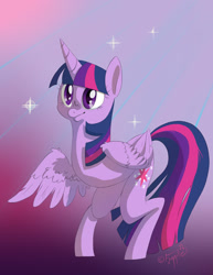 Size: 1004x1299 | Tagged: safe, artist:fjupple, imported from derpibooru, twilight sparkle, alicorn, bird pone, abstract background, female, mare, missing limb, shading, signature, solo, sparkles, twilight sparkle (alicorn)