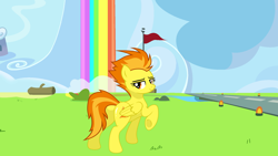 Size: 1520x855 | Tagged: safe, artist:mlpfan3991, imported from derpibooru, spitfire, pegasus, pony, butt, cloud, female, flank, looking at you, mare, plot, pose, rainbow, rainbow waterfall, sexy, solo