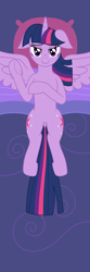 Size: 1968x5906 | Tagged: safe, artist:asiagosandwich, imported from derpibooru, twilight sparkle, alicorn, pony, body pillow, body pillow design, female, floppy ears, frog (hoof), mare, show accurate, solo, spread wings, twilight sparkle (alicorn), underhoof, wings