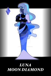 Size: 1280x1899 | Tagged: safe, artist:fourteennails, imported from derpibooru, princess luna, clothes, crossed arms, crossover, deviantart watermark, dress, female, frown, gem, gem (race), gemsona, looking at you, obtrusive watermark, solo, species swap, steven universe, watermark