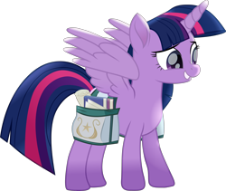 Size: 3570x3019 | Tagged: safe, artist:lincolnbrewsterfan, imported from derpibooru, twilight sparkle, alicorn, pony, rainbow roadtrip, .svg available, bag, book, colored pupils, cute, cute face, cute smile, female, flourish, folded wings, grin, happy, high res, horn, inkscape, long horn, looking forward, mare, movie accurate, multicolored hair, multicolored mane, multicolored tail, paper, purple eyes, scroll, simple background, smiling, solo, standing, striped mane, striped tail, svg, tail, teeth, transparent background, trotting, twiabetes, twilight sparkle (alicorn), vector, wings