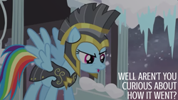 Size: 1280x720 | Tagged: safe, edit, edited screencap, editor:quoterific, imported from derpibooru, screencap, commander hurricane, rainbow dash, pegasus, pony, hearth's warming eve (episode), season 2, armor, solo