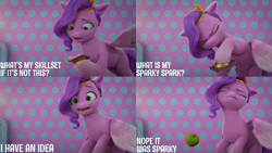 Size: 2000x1125 | Tagged: safe, edit, edited screencap, editor:quoterific, imported from derpibooru, screencap, pipp petals, pegasus, pony, spoiler:my little pony: make your mark, spoiler:my little pony: make your mark chapter 2, spoiler:myms01e04, ali-conned, apple, colored wings, crown, eyebrows, eyes closed, female, food, frown, g5, implied sparky sparkeroni, jewelry, mare, my little pony: make your mark, my little pony: make your mark chapter 2, open mouth, phone, regalia, solo, spread wings, wings