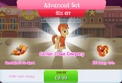 Size: 1267x860 | Tagged: safe, imported from derpibooru, earth pony, pony, bundle, clothes, costs real money, cowboy hat, english, gameloft, hat, kart, male, mobile game, my little pony: magic princess, numbers, official, sale, shirt, solo, stallion, text, unnamed character, unnamed pony