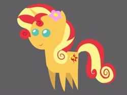 Size: 3334x2501 | Tagged: safe, artist:cabinet chief assistant k, artist:mystery shore, edit, imported from derpibooru, sunset shimmer, pony, unicorn, beautiful, female, flower, flower in hair, gray background, mare, mirror universe, pointy ponies, simple background, smiling, solo, vector