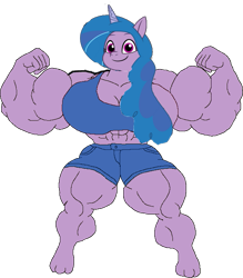 Size: 593x677 | Tagged: safe, artist:miguelsilva12, edit, imported from derpibooru, izzy moonbow, anthro, unicorn, bad edit, female, fetish, g5, izzy moonbuff, muscle fetish, muscles, muscular female, simple background, transparent background